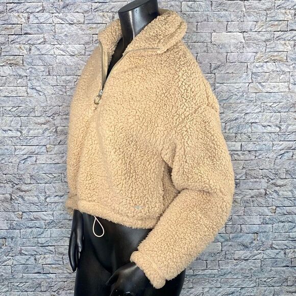 Hollister Half Zip Sherpa Pullover Women's Size XS Oversized with Pockets - Picture 2 of 8
